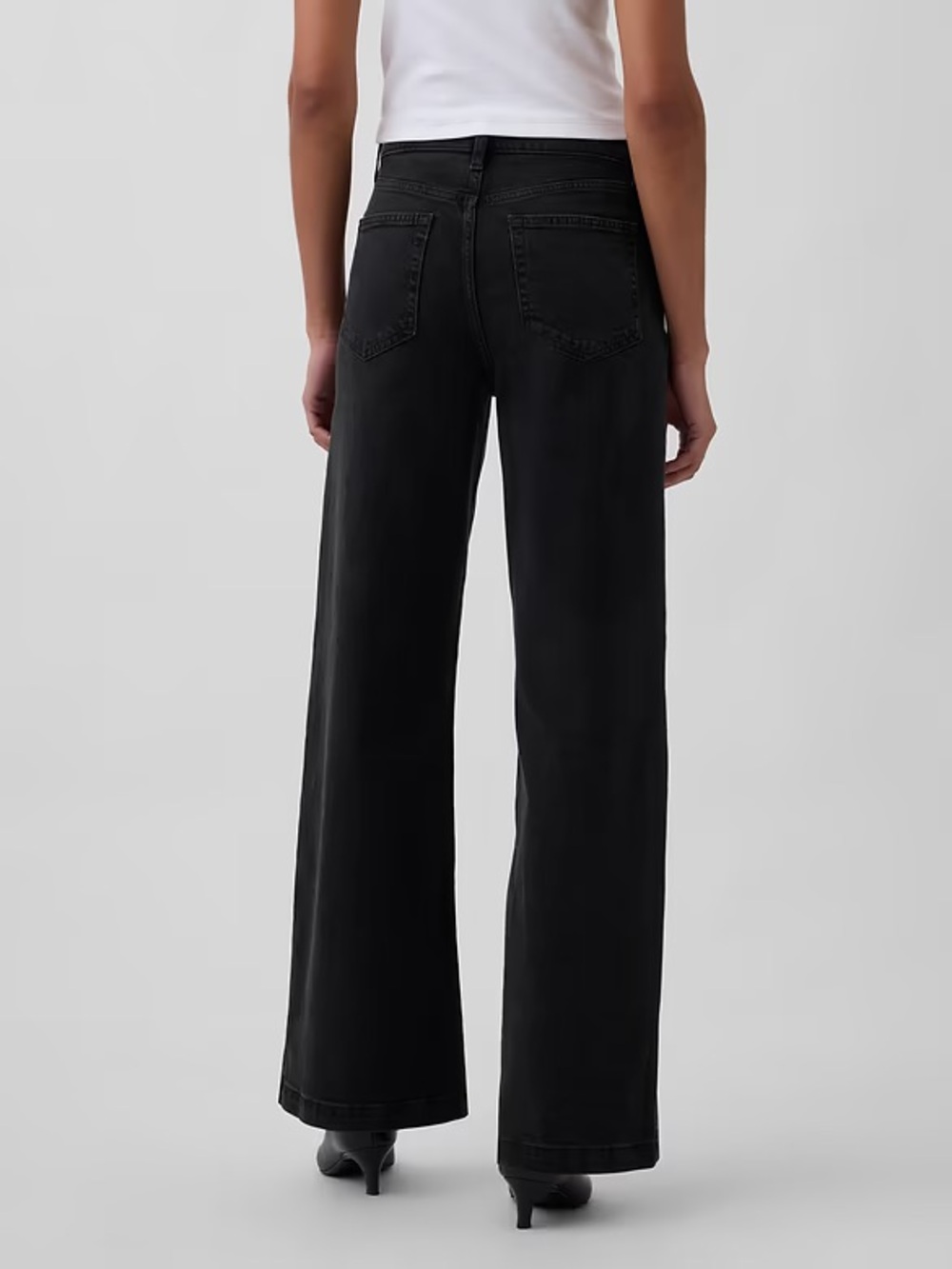 Gap High Rise Stride Jeans Womens 27 Short Washed Black Wide Leg Denim Pants - Picture 2 of 5